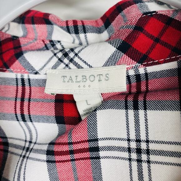 Talbots Size Large Plaid Long Sleeve Button Shirt Top Red Cotton Blend - Picture 3 of 4